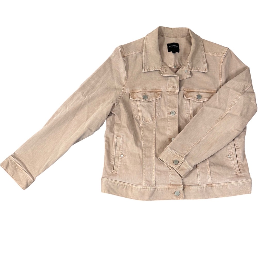 Liverpool Los Angeles Tan Peach Denim Trucker Jacket Womens XL Classic Stretch